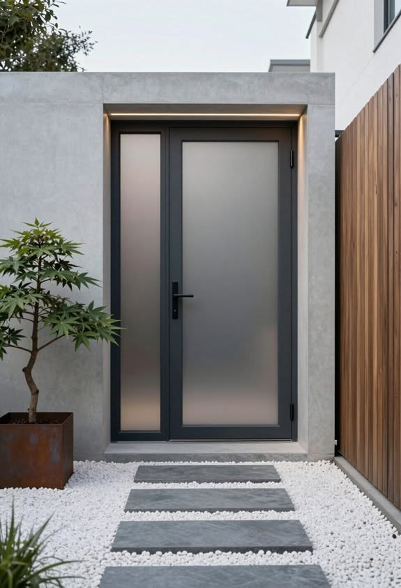 Portas de giro em alumínio preto abertas para o jardim