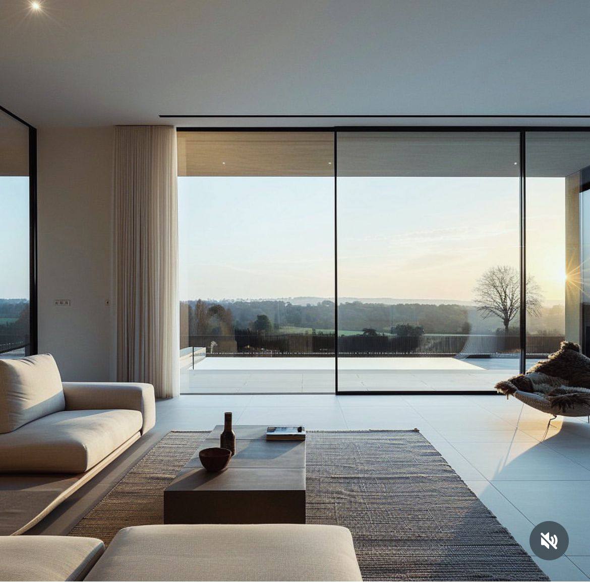 Sala com caixilhos minimalistas de perfis reduzidos e vista panorâmica